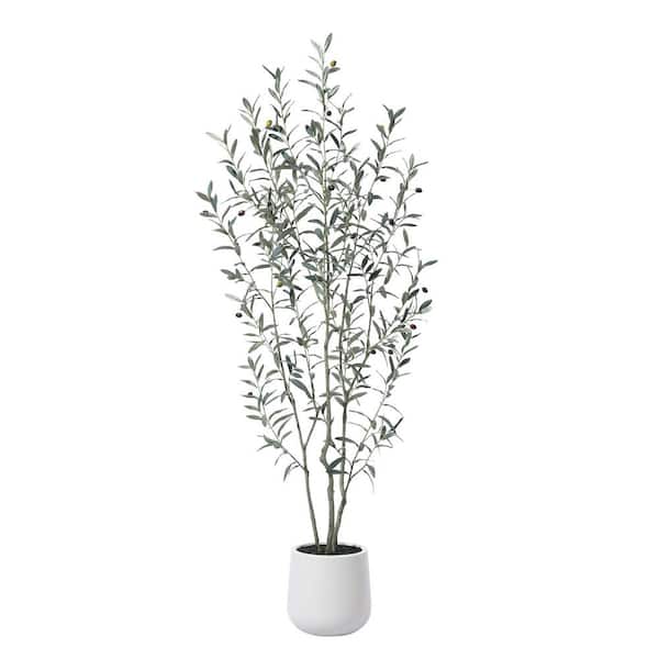 DR.Planzen 6 ft. Fake Plastic Olive Tree with Oval White Planter, Pre Potted Faux Greenry Plant for Home Decor