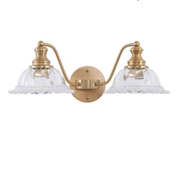 20 in. W 2-Light Vanity Light for Bathroom Modern Gold Wall Sconce with Glass Shade for Mirror, E26, No Bulbs Included