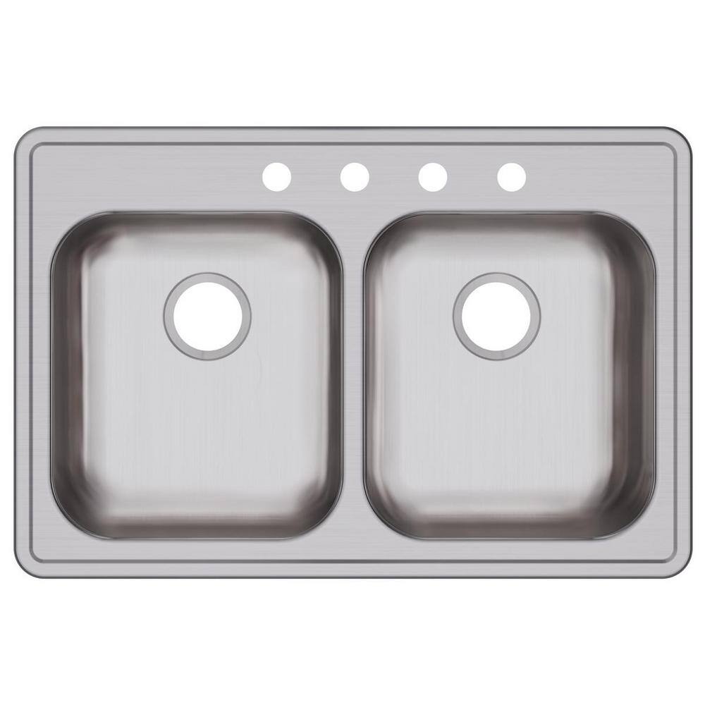 Dayton Stainless Steel 33 In 4 Hole Double Bowl Drop In Kitchen Sink   Stainless Steel Dayton Drop In Kitchen Sinks Ge233224 64 1000 