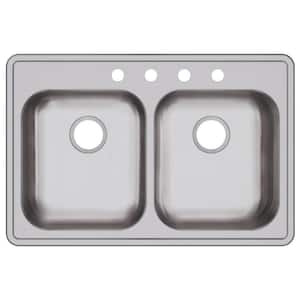 Stainless Steel 33 in. 4-Hole Double Bowl Drop-In Kitchen Sink