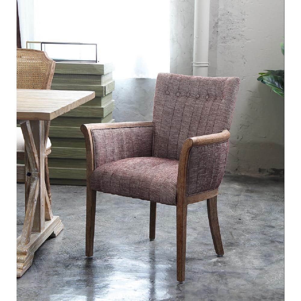 Ash Wood Frame Linen Upholstered Transitional Arm Chair, Brown