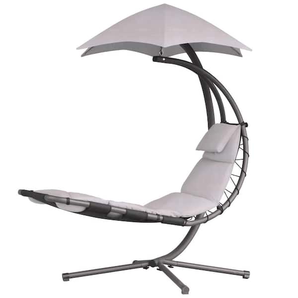 Vivere Original Outdoor Patio Dream Lounge Steel Chair with Cast Silver Polyester Removable Grey Cushion