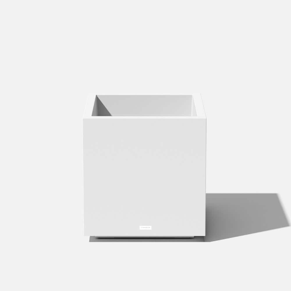 Modern Cube 22" White Polypropylene Planter with Drainage Holes