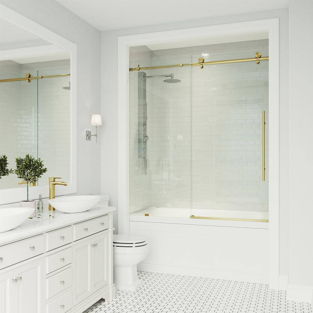 Elan E-Class 56-60" Matte Gold Frameless Sliding Tub Door with Clear Glass
