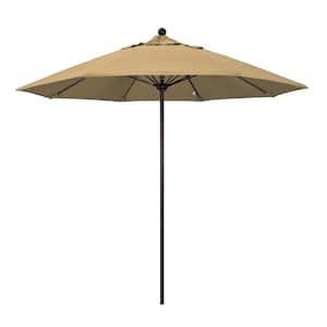 9 ft. Bronze Aluminum Commercial Market Patio Umbrella with Fiberglass Ribs and Push Lift in Champagne Olefin