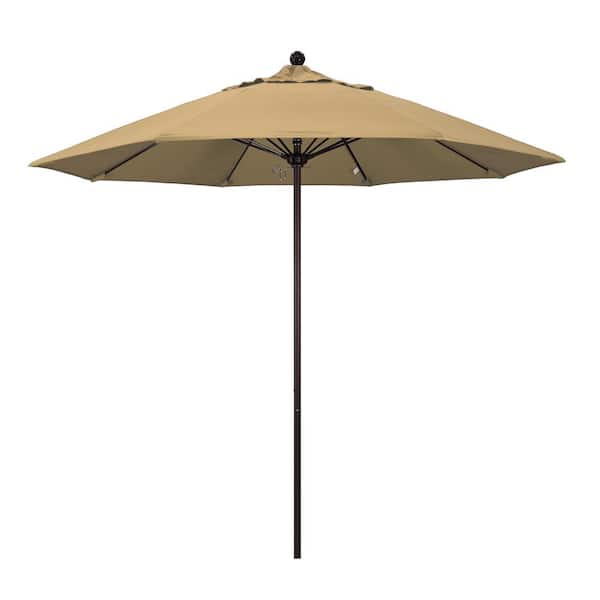 California Umbrella 9 ft. Bronze Aluminum Commercial Market Patio Umbrella with Fiberglass Ribs and Push Lift in Champagne Olefin