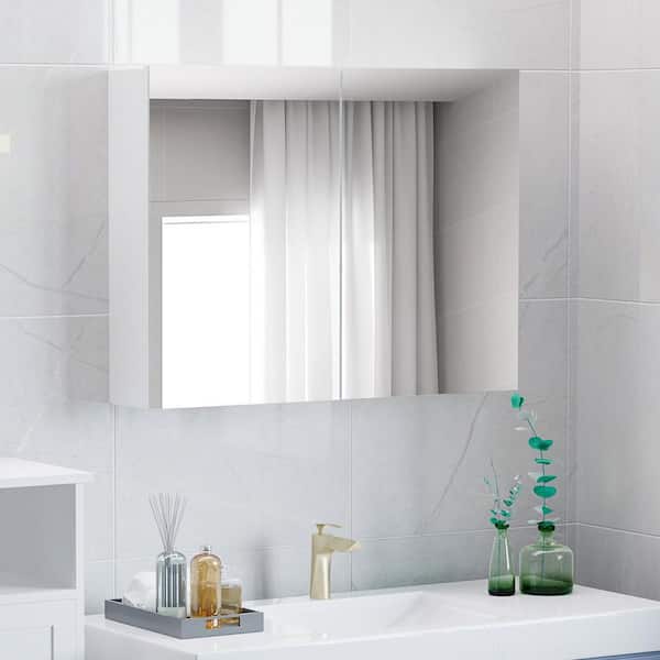 32 in. W x 24 in. H Rectangular Surface Mount Medicine Cabinet with Mirror, Adjustable Shelves, Double Door