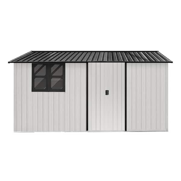 Tenleaf 12 ft. W x 10 ft. D White Metal Shed with Window, Sliding door (120 sq. ft. )