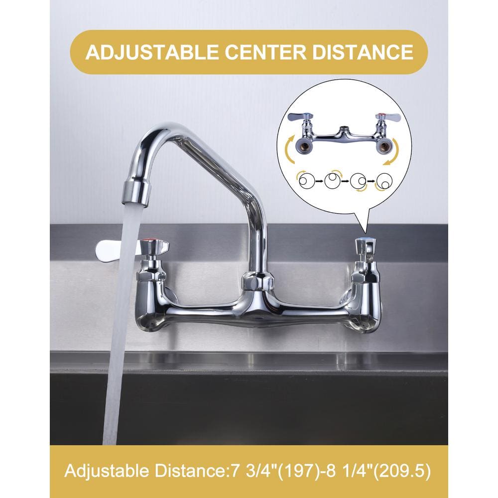 Polished Chrome Dual Handle Wall-Mount Kitchen Faucet