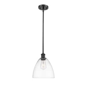 Bristol Glass 1-Light Matte Black Shaded Pendant Light with Clear Glass Shade