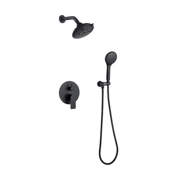 YONKI SUNSHIN INC 2-Spray 1.8 GPM Wall Mount Dual Shower Heads Shower Combo Set Fixed and 3 Settings Handheld Shower in Round Matte Black
