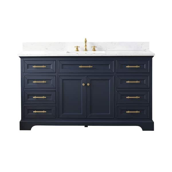 Thompson 60 in. W x 22 in. D Bath Vanity in Indigo Blue with Engineered Stone Top in Carrara White with White Sink