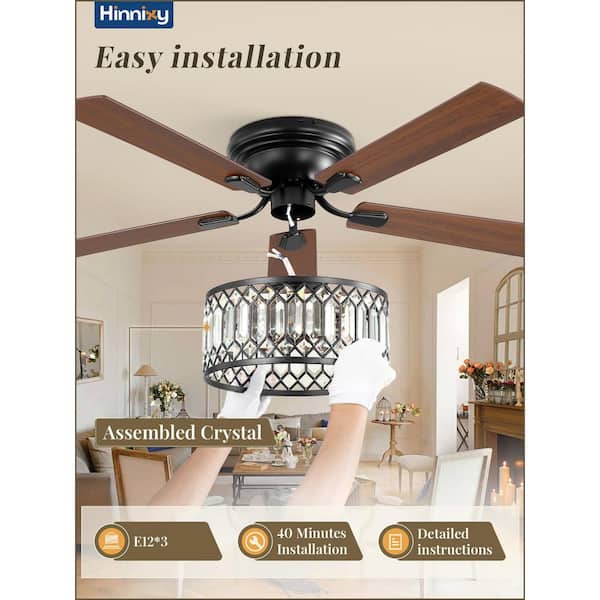 HINNIXY 56 in. Smart Indoor Black Flush Mount Farmhouse Chandelier