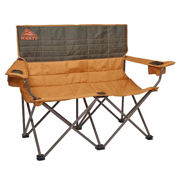 Angel Sar Oversized Foldable Double Camping Sofa Loveseat Chair with Cup Holder, Orange