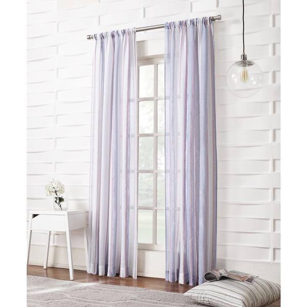 LICHTENBERG Sheer Lapis No. 918 Millennial Laina Stripe Sheer Curtain Panel, 50 in. W x 84 in. L