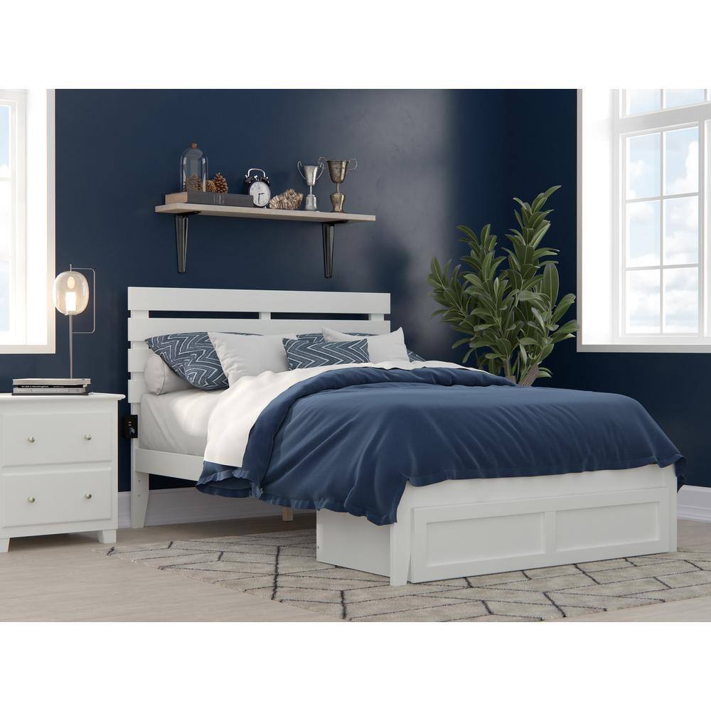 Oxford White Full Bed with Foot Drawer and USB Charger