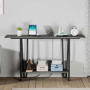 Modern Narrow Console Tables 55.1 in. Rectangle Wood Console Table with Shelves, Sofa Side Table, Foyer Table Gray