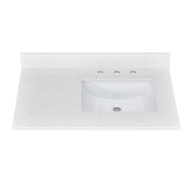 36 in. W x 22 in. D Quartz Stone in White Rectangular Single Sink Bathroom Vanity Top with Right Offset Sink Backsplash