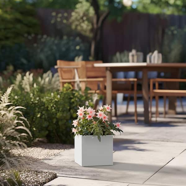 Sapcrete Modern 10 in. H Large Tall Crisp White Concrete Square Outdoor Planter Plant Pots