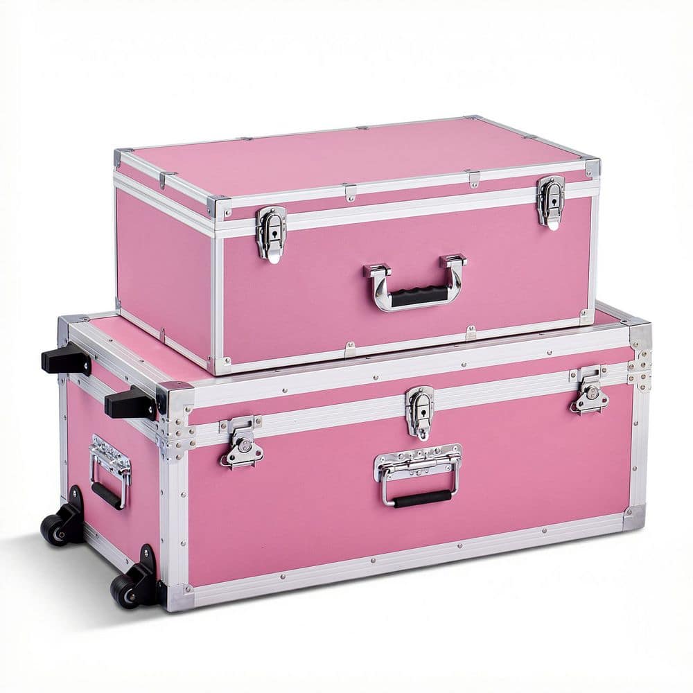 SKYSHALO Set of 2 Metal Storage Trunks, Wooden Boxes with 30.04 in