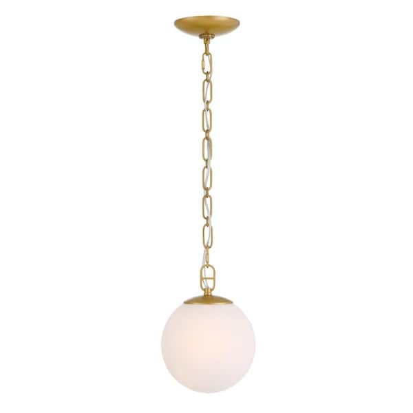 Marbelle 60-Watt 1-Light Legacy Brass 7.5 in. Globe Pendant Light with White Alabaster Glass Shade, No Bulb Included
