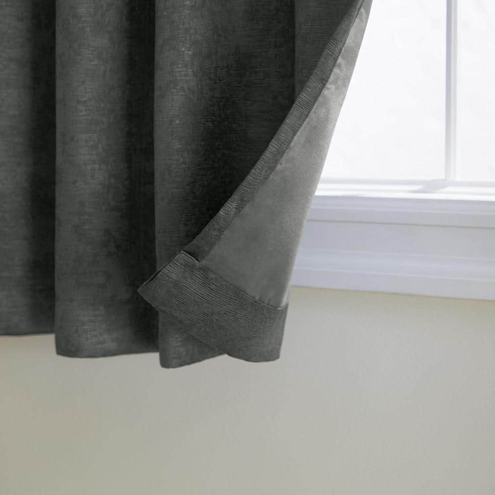 Charcoal Polyester Room-Darkening Grommet Window Panel Pair