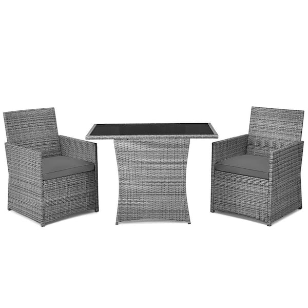 3-Pieces Patio Wicker Patio Conversation Set with Gray Cushions Sofa Armrest Garden