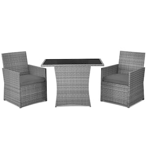3-Pieces Patio Wicker Patio Conversation Set with Gray Cushions Sofa Armrest Garden