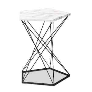 Oberon 16.5 in. White and Black Specialty Metal Top End Table
