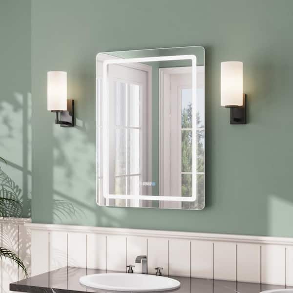 DEERVALLEY 24 in. W x 32 in. H Rectangular Frameless LED Light Anti-Fog Wall Mounted Bathroom Vanity Mirror in Silver
