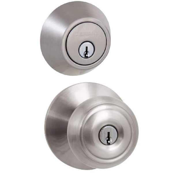 Defiant Hartford Satin Nickel Entry Knob and Double Cylinder Deadbolt Combo Pack