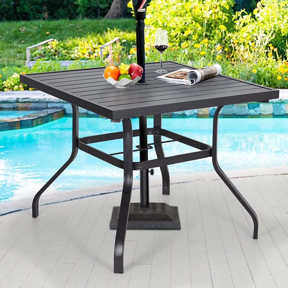 AECOJOY Black Outdoor Patio Metal Bistro Square Dining Table with 1.7