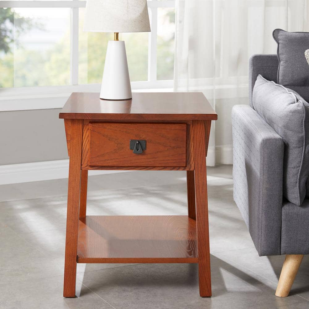 Russet Solid Wood Mission End Table with Locking Compartment