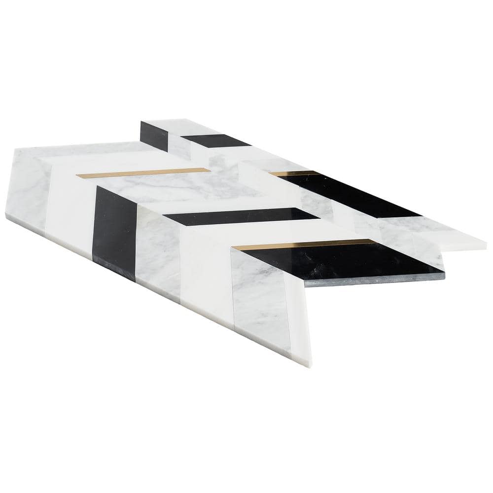 Xander Polished Marble and Brass Chevron Wall Mosaic Tile
