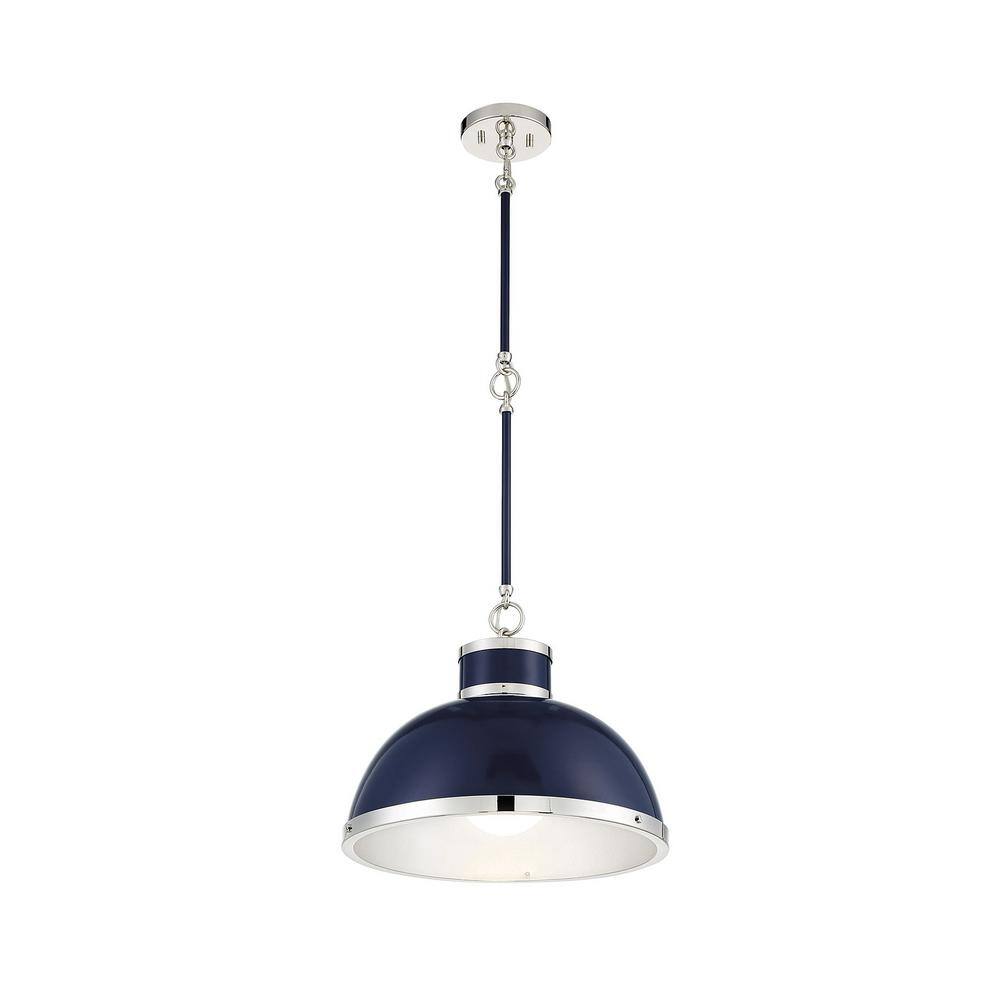 Navy and Polished Nickel 16" Industrial Bowl Pendant Light
