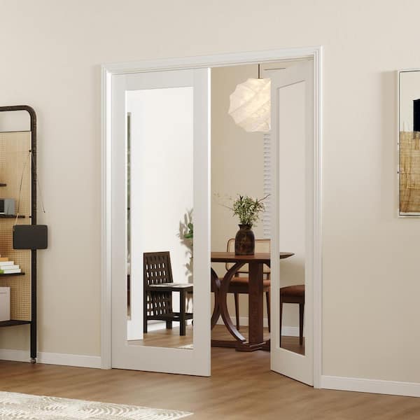 30 in. x 80 in. MDF Wood, Primed, White, 1 Lite, Mirrored Glass, 2-Sided Interior Door Slab Without Hinges