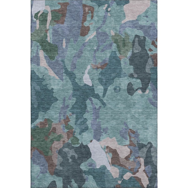 Mayfield Premium Machine Washable Abstract AMF2161 Teal 10 ft. x 14 ft. Area Rug