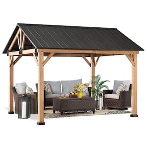 10 ft. x 12 ft. Outdoor Cedar Wooden Carport Pavilion Gazebo with High Quality Powder Coated Galvanized Steel for Yard