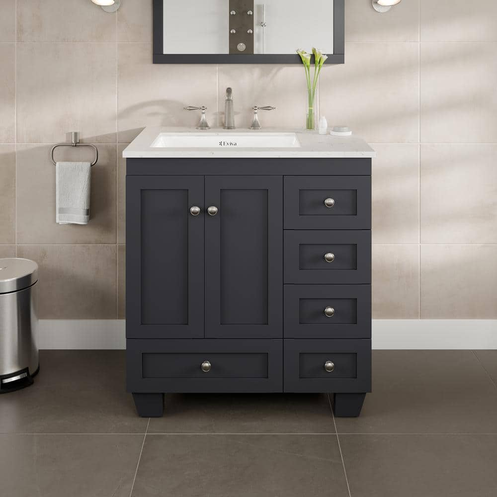 Eviva Acclaim 30 in. W x 22 in. D x 33.75 in. H Single Sink Freestanding  Bath Vanity in Dark Gray with White Marble Top EVVN69-30DG - The Home Depot