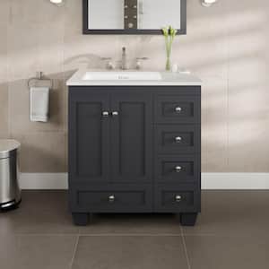 Acclaim 30 in. W x 22 in. D x 33.75 in. H Single Sink Freestanding Bath Vanity in Dark Gray with White Marble Top