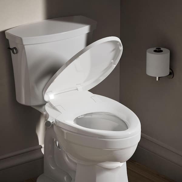 Purewash M300 Non-Electric Bidet Seat for Elongated Toilets in White with Chrome Handles