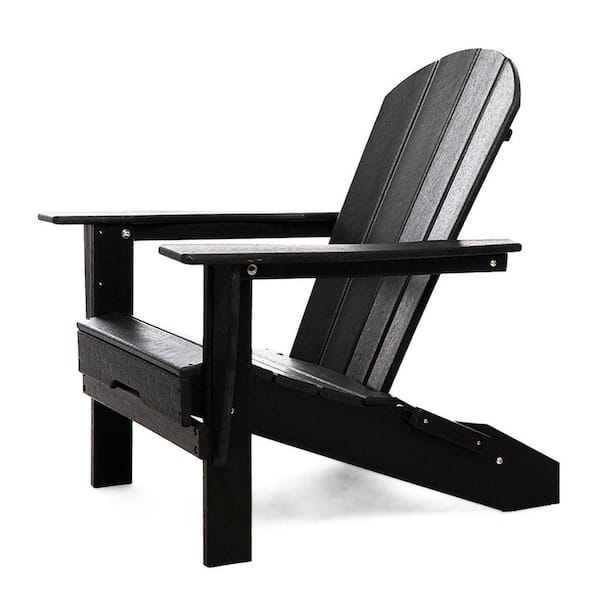Sudzendf Black HDPE Outdoor Patio Adirondack Chair 1-Piece