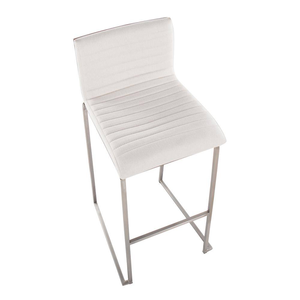 Mason Mara Cream Fabric Stainless Steel Walnut Barstool Set