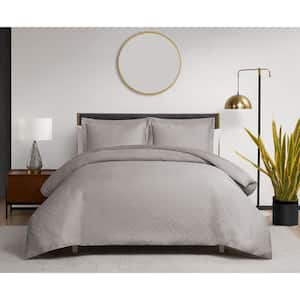 Hayward Taupe 3-Piece Cotton Diamond Jacquard Duvet Set - Full/Queen