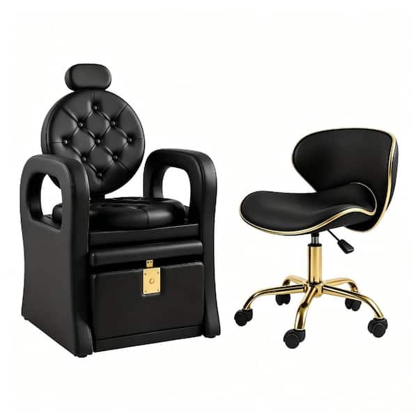 Black Gold Pedicure Chair No Plumbing, Professional Reclining