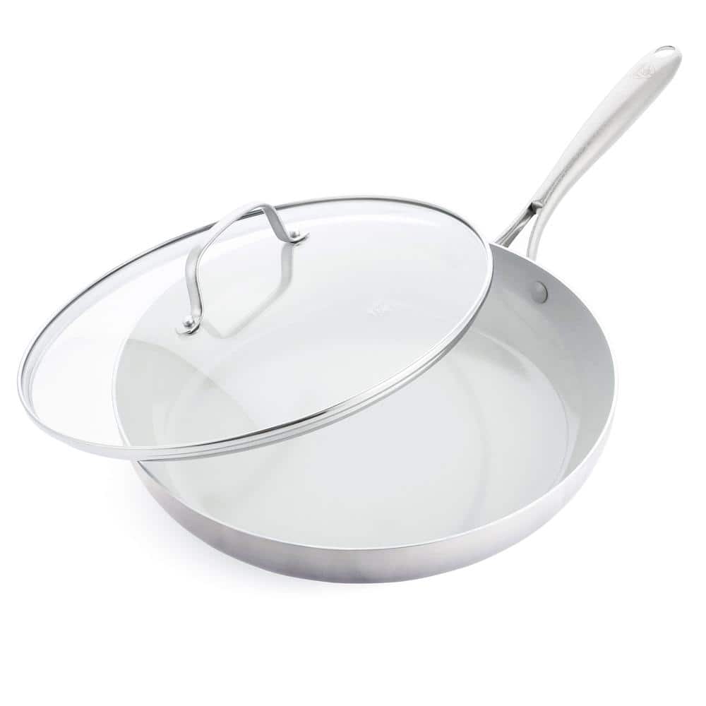 Stainless Steel Ceramic Nonstick Frying Pan with Lid, 11"