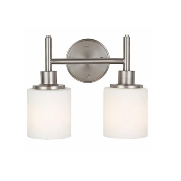 w/Frosted Glass Shades Design House Aubrey 2-Light S.Nickel Indoor Wall Mount S 