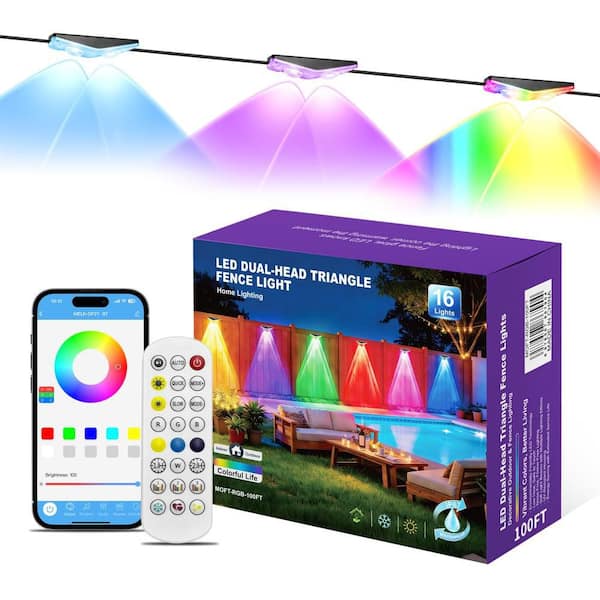 RGBIC Pro 16-Light 100 ft. Outdoor Plug-in Integrated LED Puck String-Light, Dual Head Fence Light w/ Remote/App Control