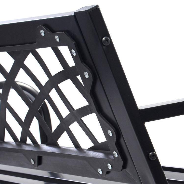 Black Steel Outdoor Bench with Mesh Backrest