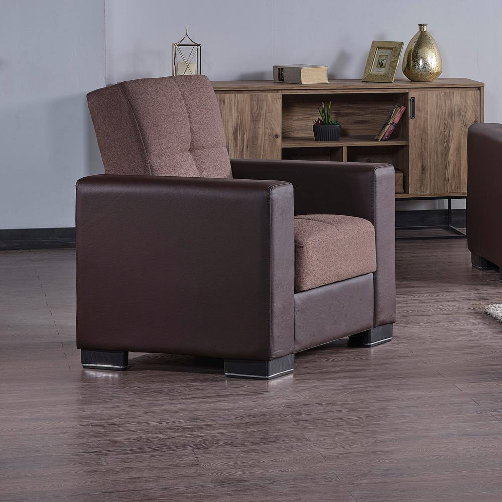 Brown Upholstered Convertible Armchair with Storage